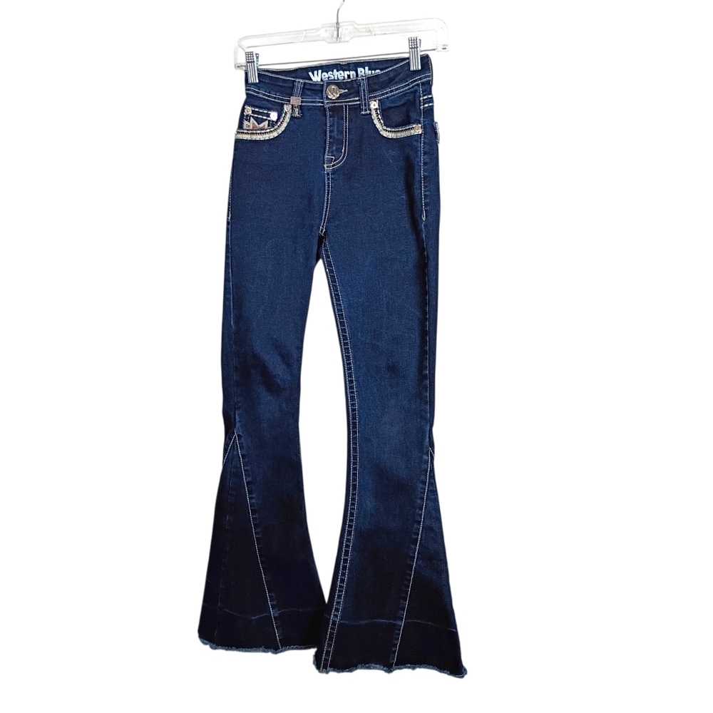 Western Blue -Women's Flare Jeans - Dark Blue Size 24 x 30